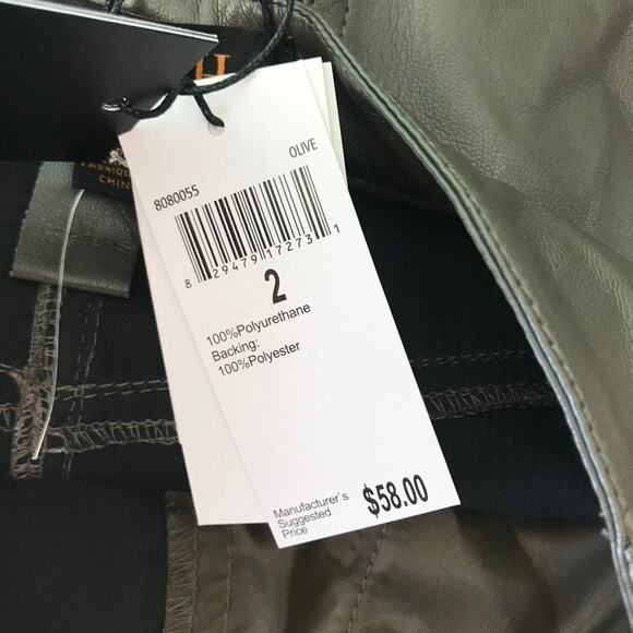 90s Y2K Truth Faux Leather Mini Skirt Green Academia Festival Western Army Olive - Picture 9 of 9